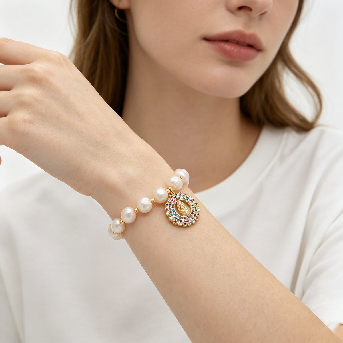 Handmade Customizable Fresh Water Pearl Bracelet With Brass Charm