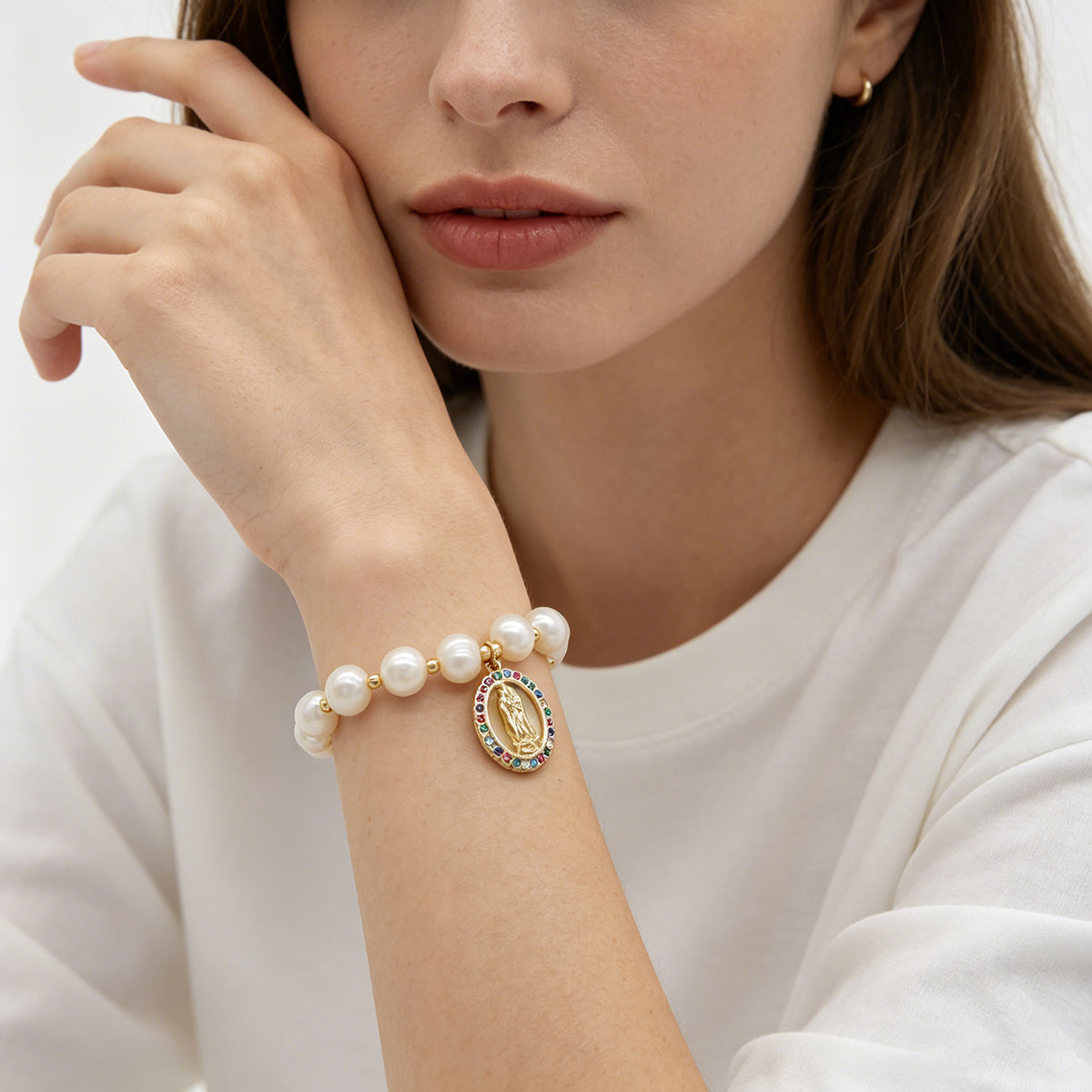 Handmade Customizable Fresh Water Pearl Bracelet With Brass Charm