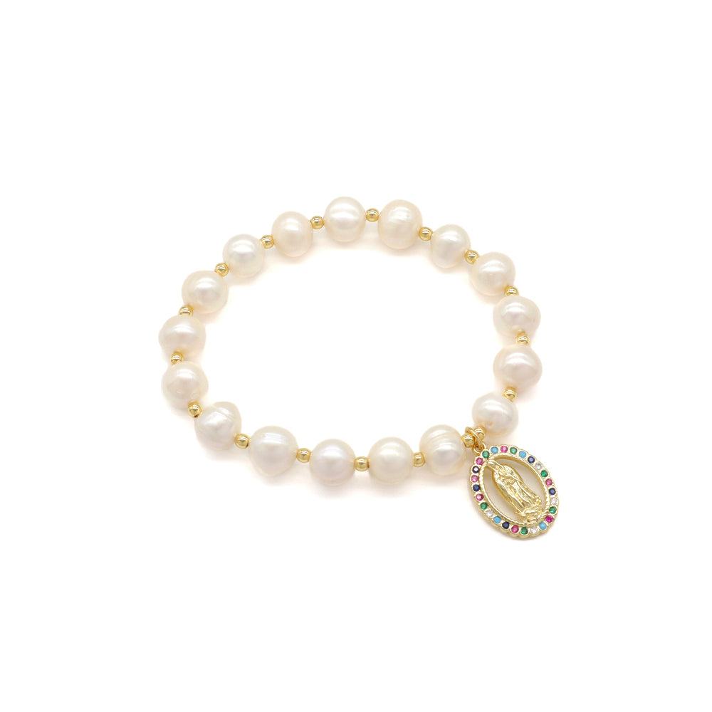 Handmade Customizable Fresh Water Pearl Bracelet With Brass Charm