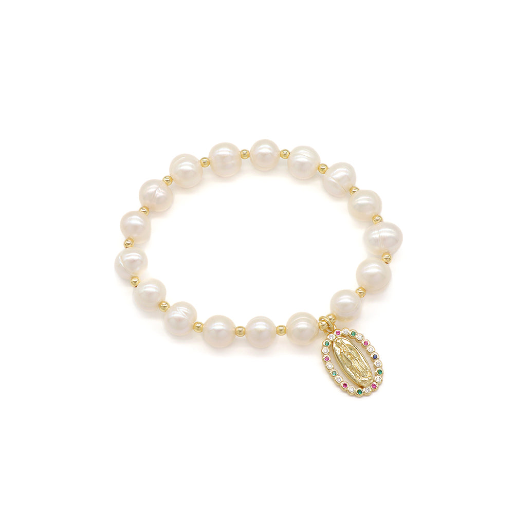 Handmade Customizable Fresh Water Pearl Bracelet With Brass Charm