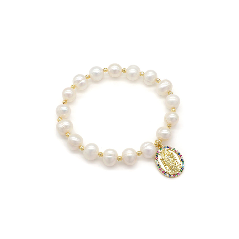 Handmade Customizable Fresh Water Pearl Bracelet With Brass Charm