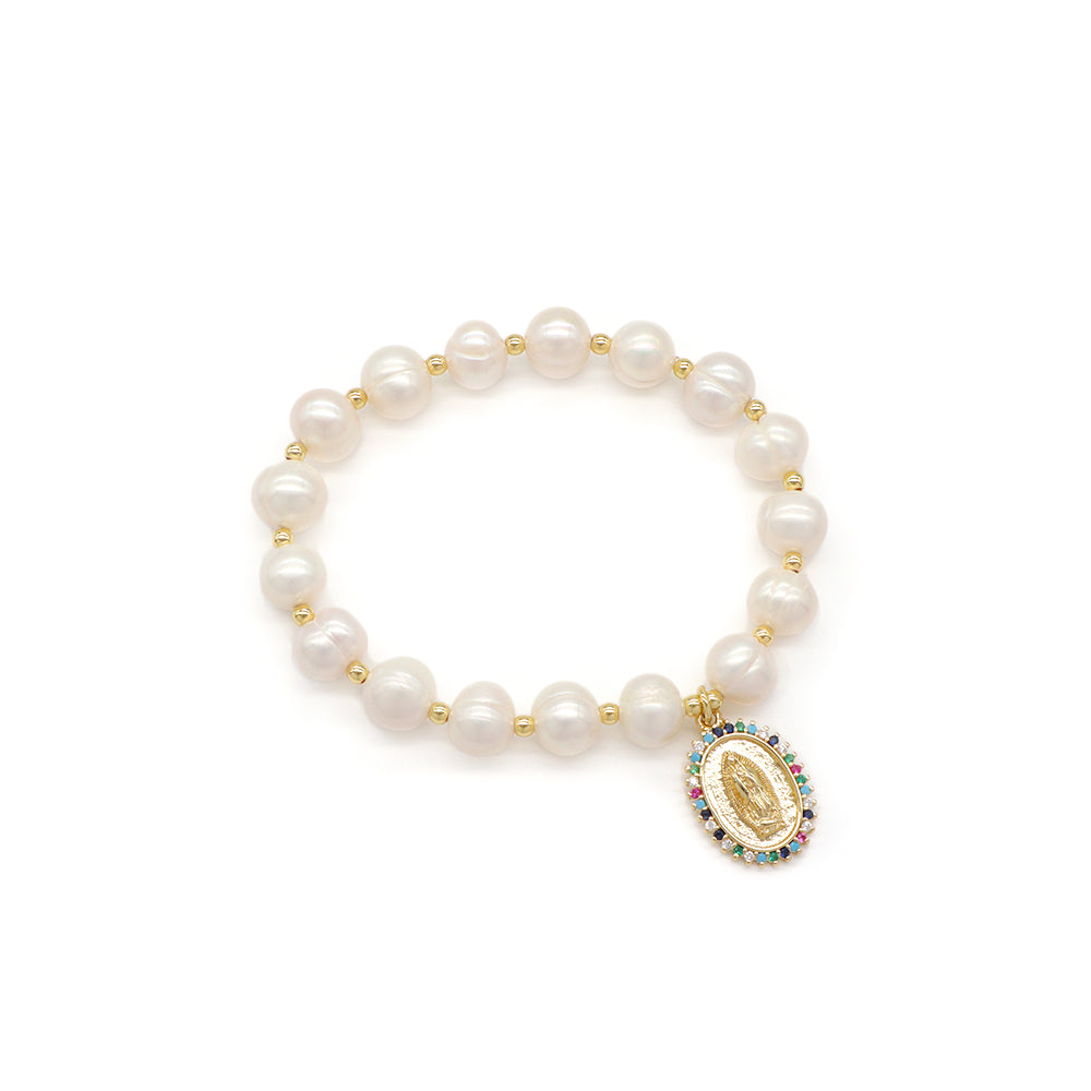 Handmade Customizable Fresh Water Pearl Bracelet With Brass Charm