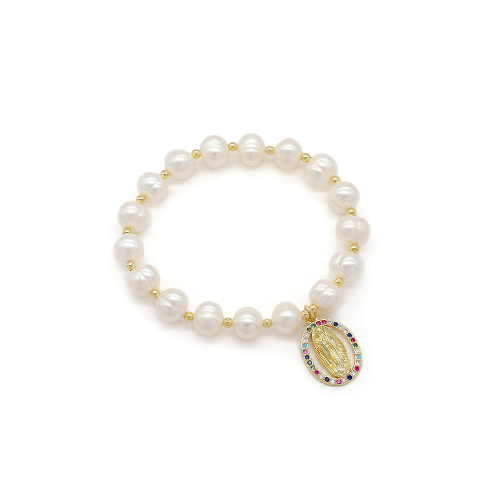 Handmade Customizable Fresh Water Pearl Bracelet With Brass Charm