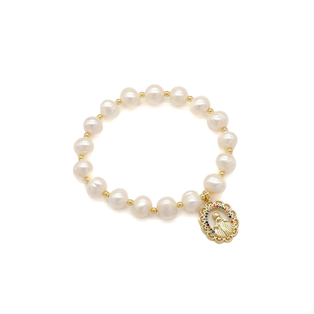 Handmade Customizable Fresh Water Pearl Bracelet With Brass Charm