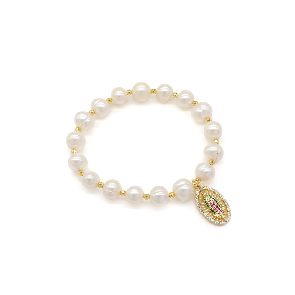 Handmade Customizable Fresh Water Pearl Bracelet With Brass Charm