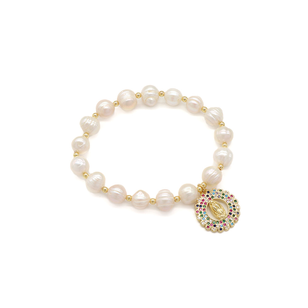Handmade Customizable Fresh Water Pearl Bracelet With Brass Charm