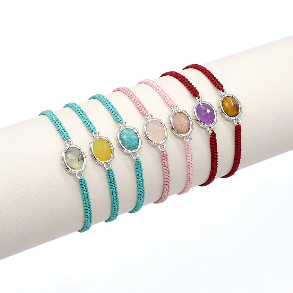 Handmade Customizable Natural Stone Charm Bracelet With Cotton Wire