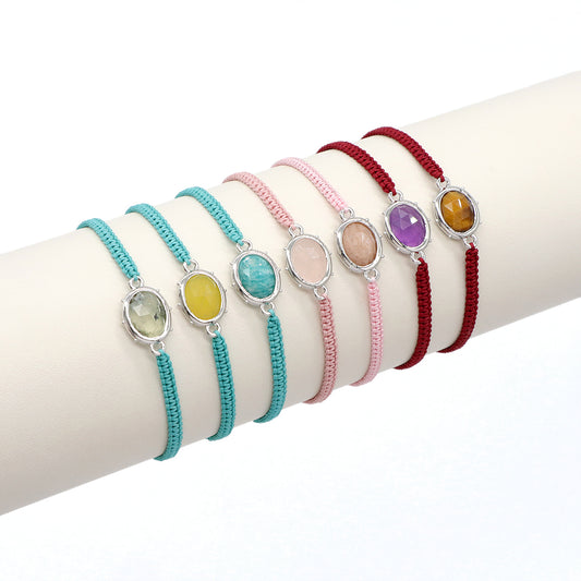 Handmade Customizable Natural Stone Charm Bracelet With Cotton Wire