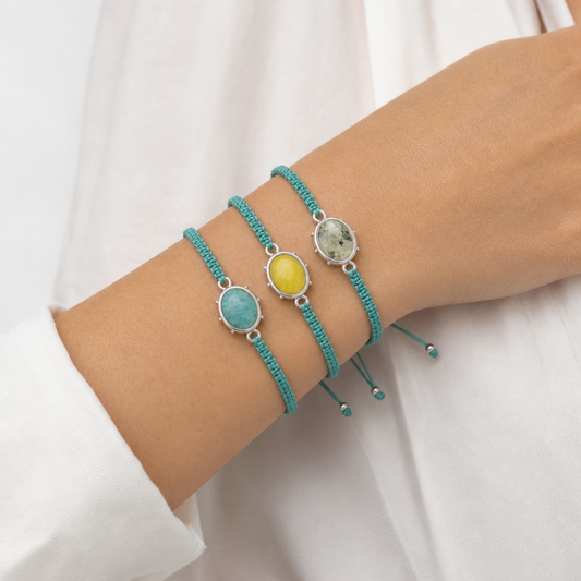 Handmade Customizable Natural Stone Charm Bracelet With Cotton Wire