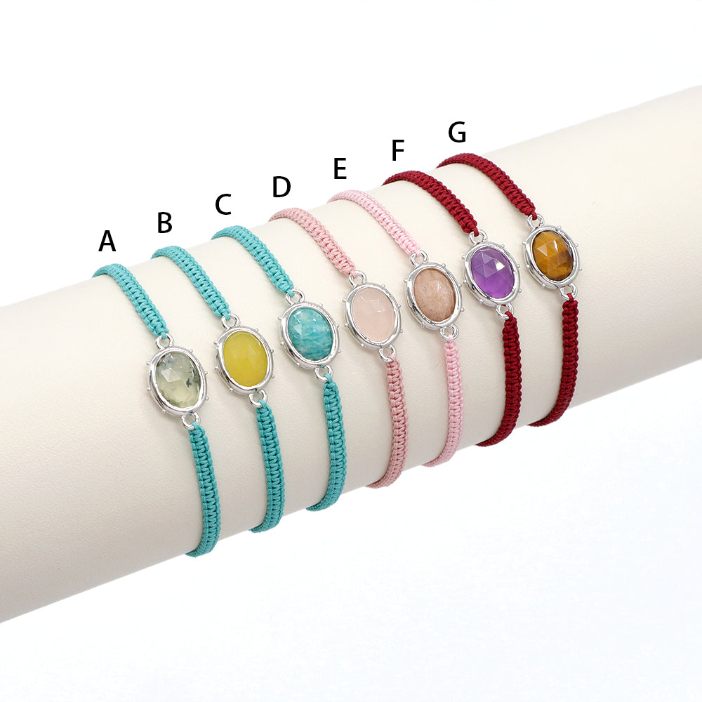 Handmade Customizable Natural Stone Charm Bracelet With Cotton Wire