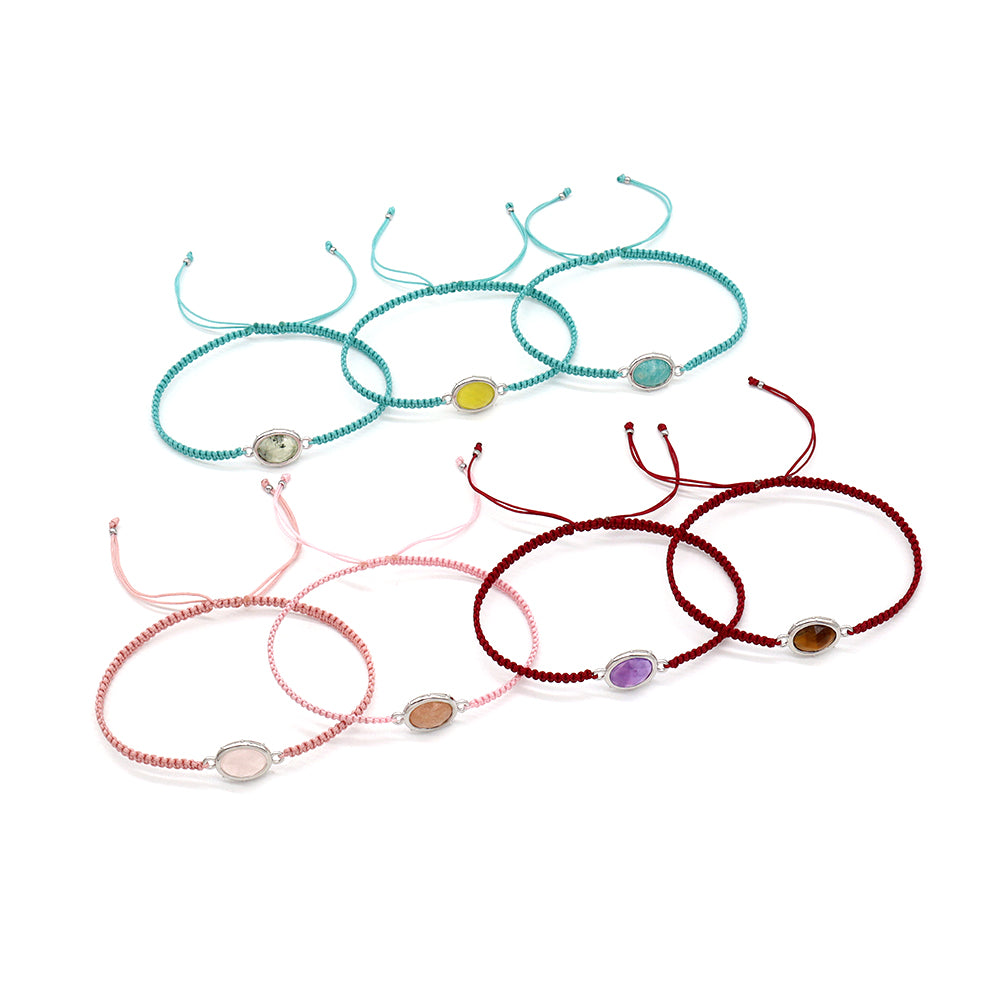 Handmade Customizable Natural Stone Charm Bracelet With Cotton Wire