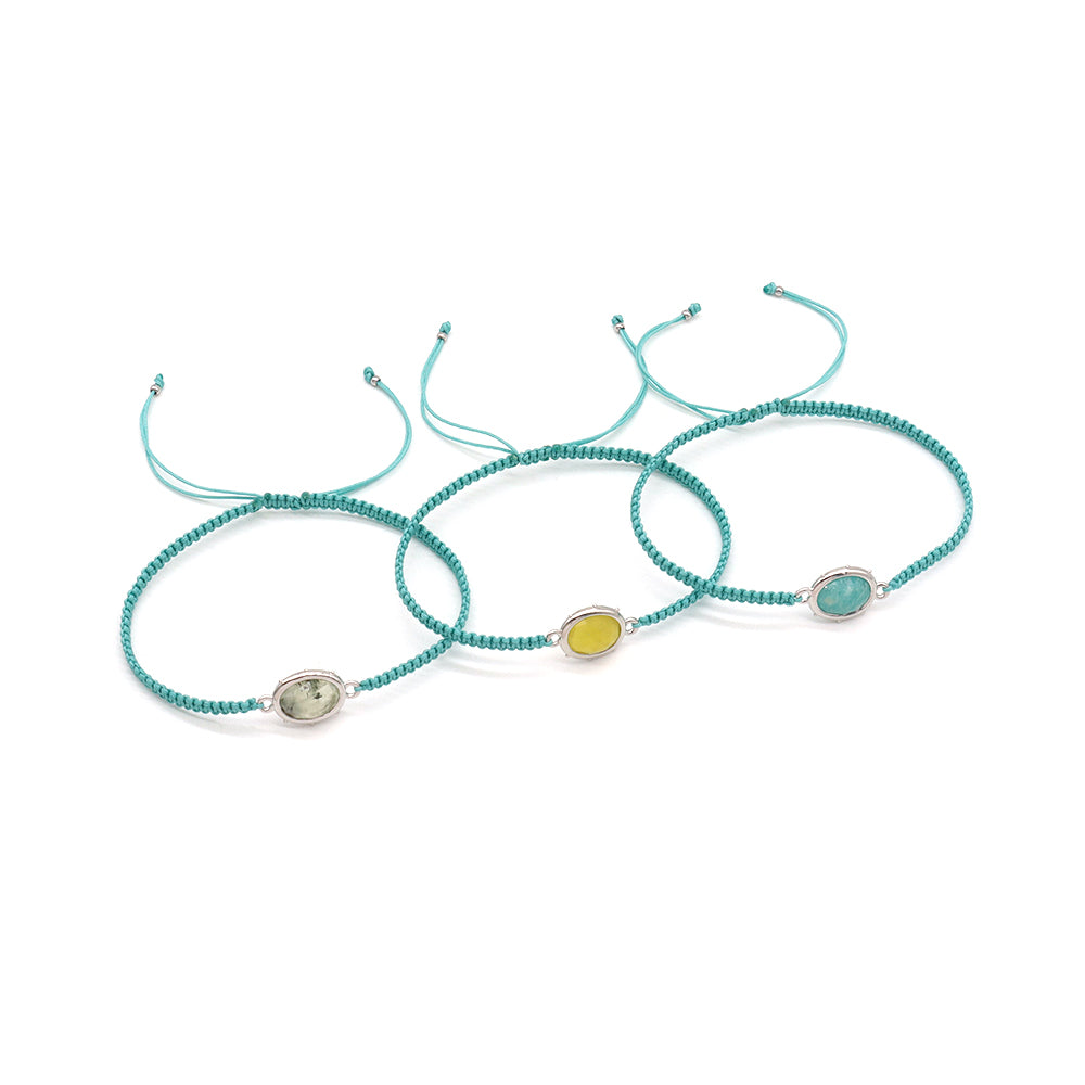 Handmade Customizable Natural Stone Charm Bracelet With Cotton Wire