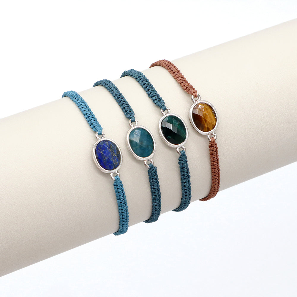 Handmade Customizable Natural Stone Charm Bracelet With Cotton Wire