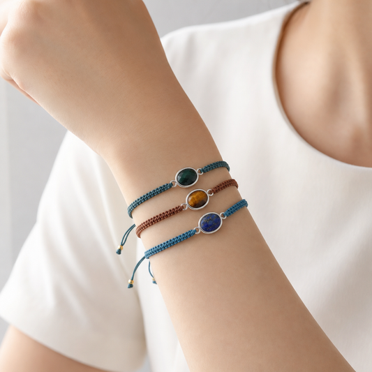 Handmade Customizable Natural Stone Charm Bracelet With Cotton Wire