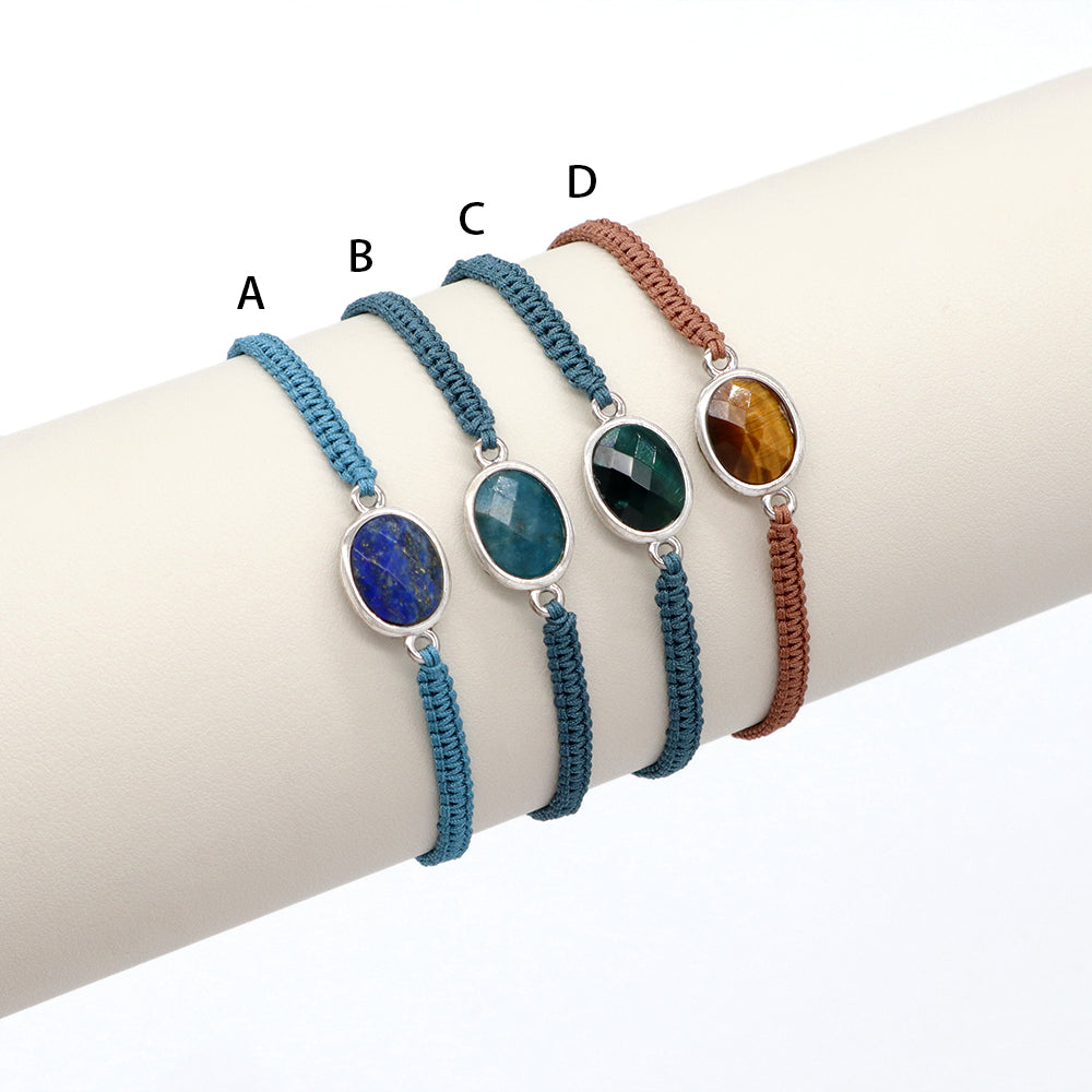 Handmade Customizable Natural Stone Charm Bracelet With Cotton Wire