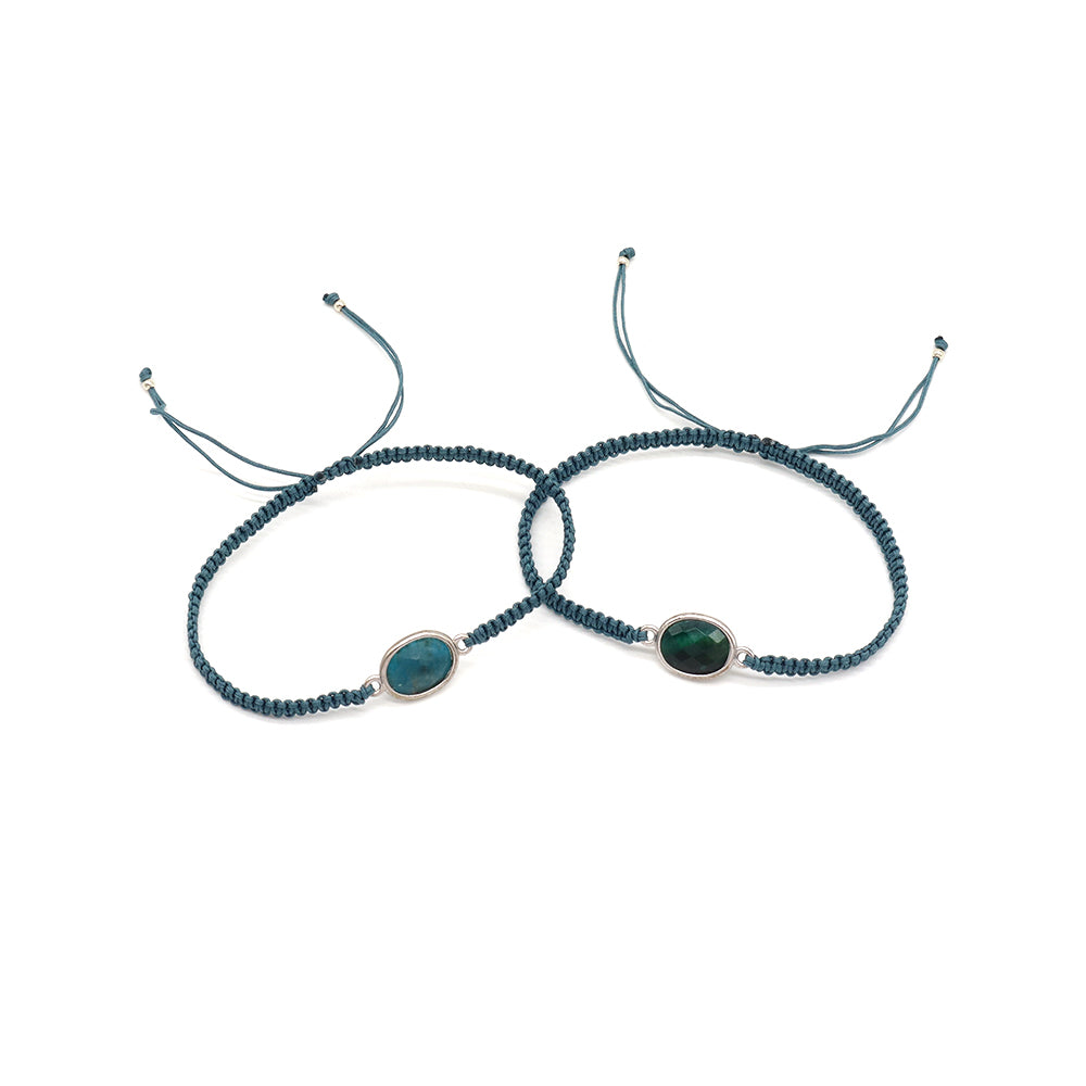 Handmade Customizable Natural Stone Charm Bracelet With Cotton Wire