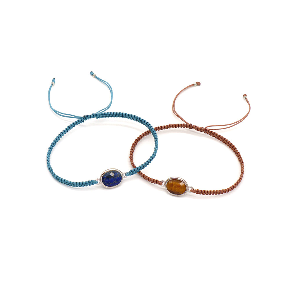 Handmade Customizable Natural Stone Charm Bracelet With Cotton Wire