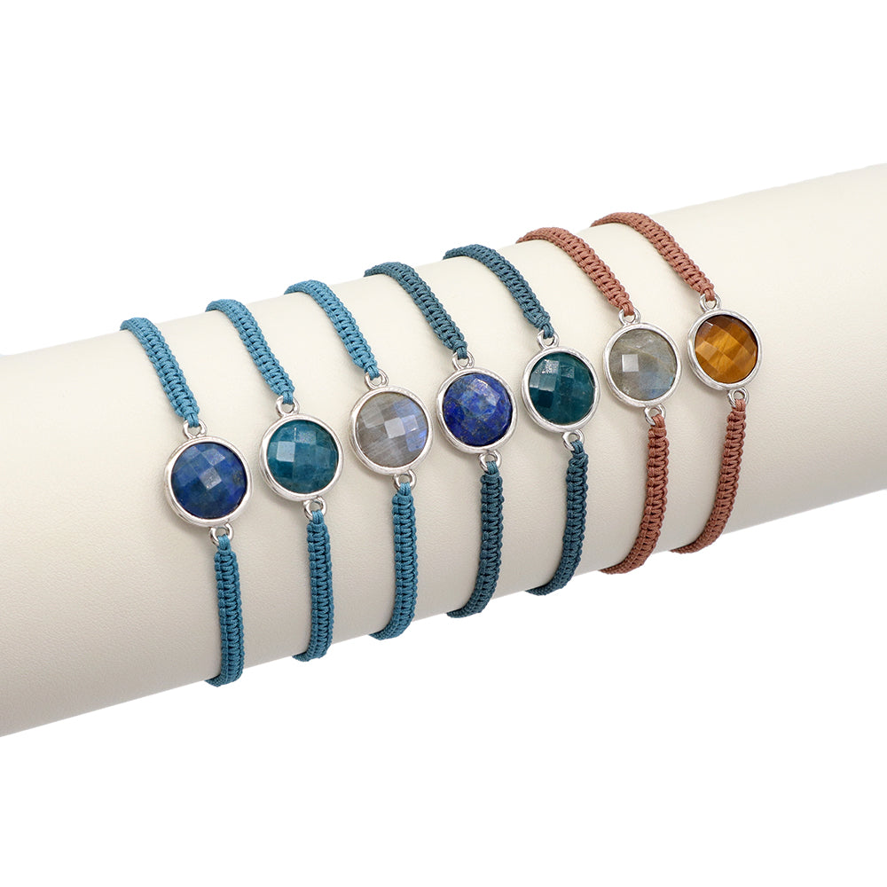 Handmade Customizable Natural Stone Charm Bracelet With Cotton Wire