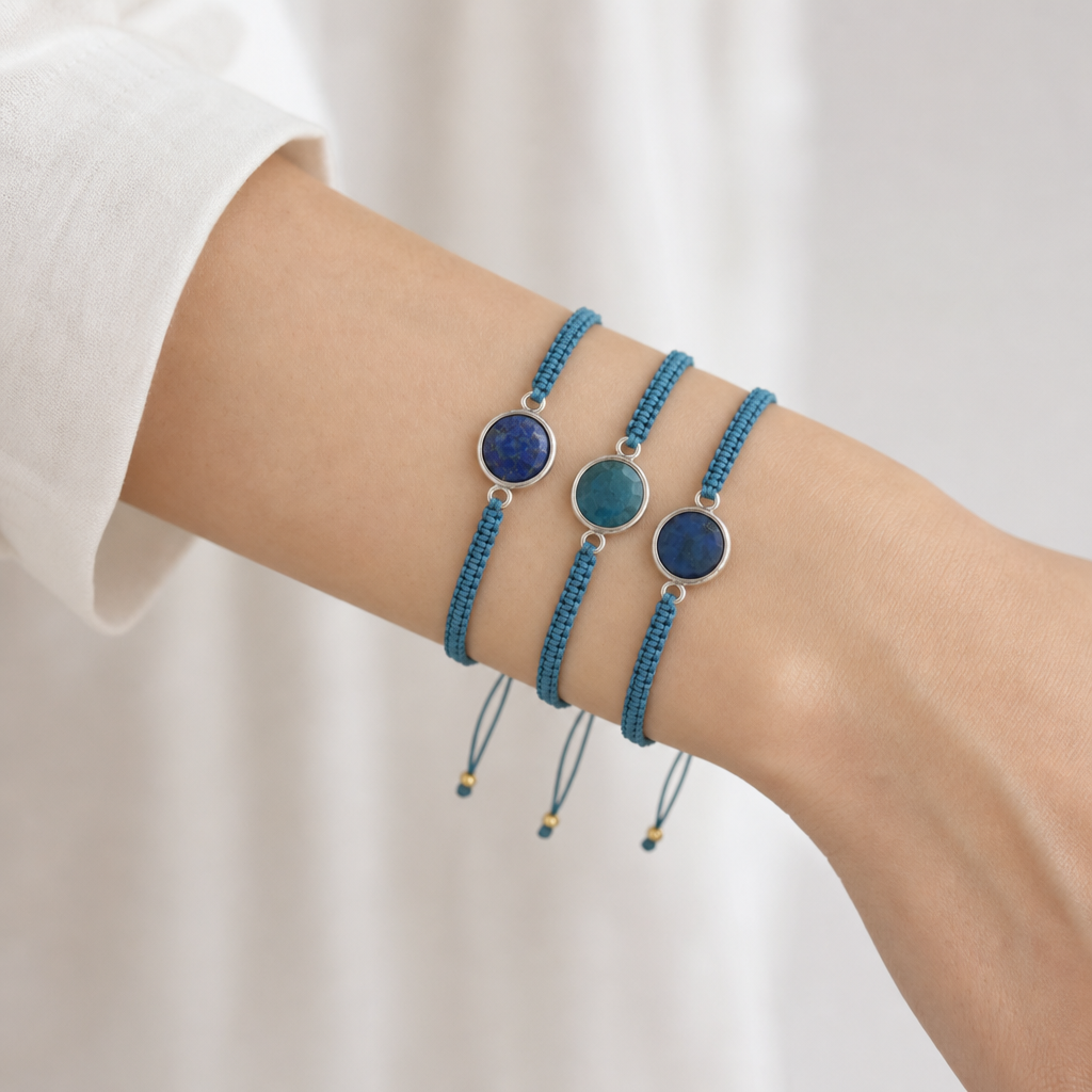 Handmade Customizable Natural Stone Charm Bracelet With Cotton Wire
