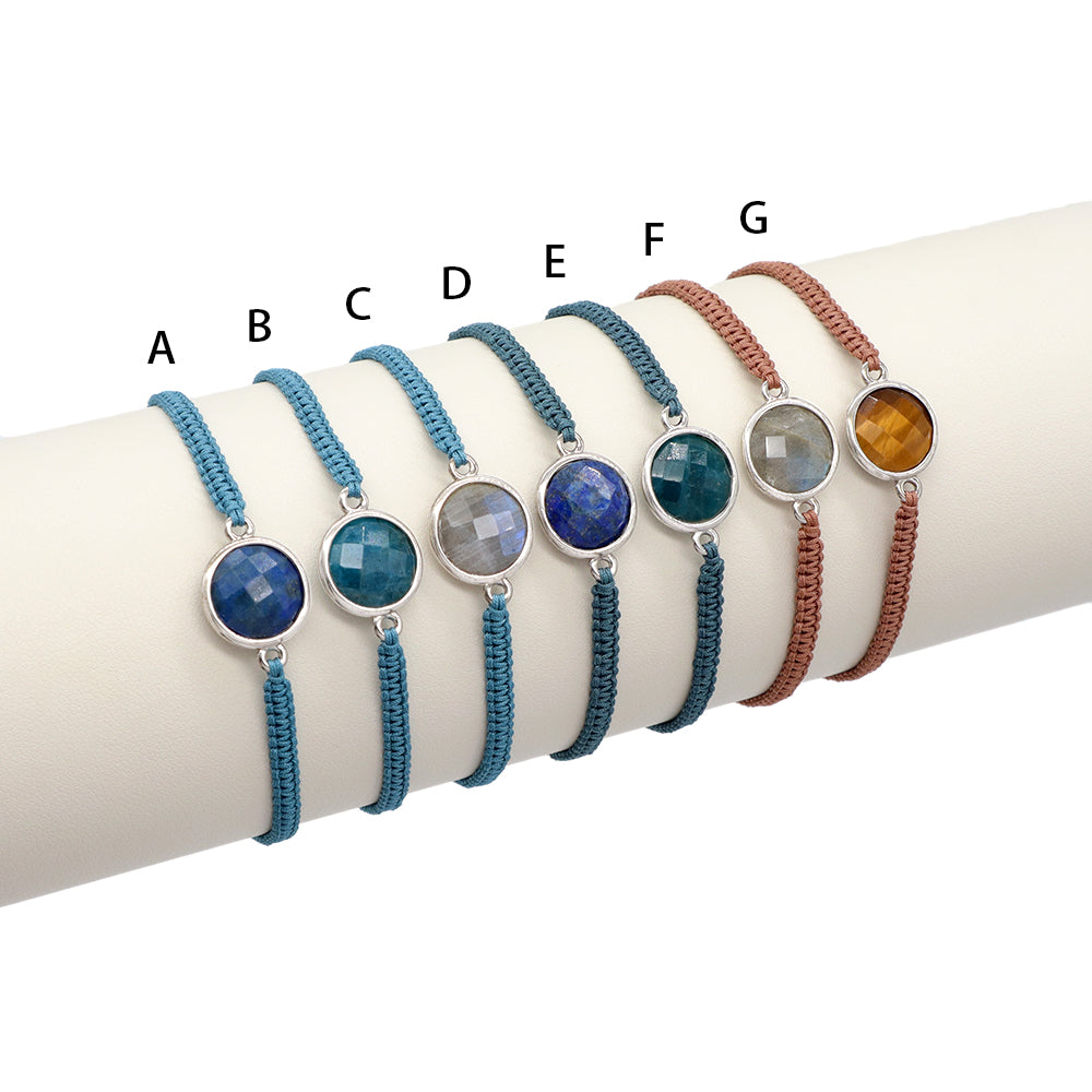 Handmade Customizable Natural Stone Charm Bracelet With Cotton Wire