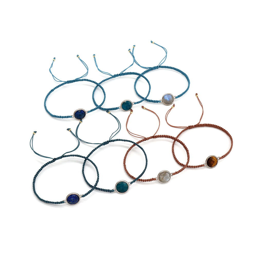 Handmade Customizable Natural Stone Charm Bracelet With Cotton Wire