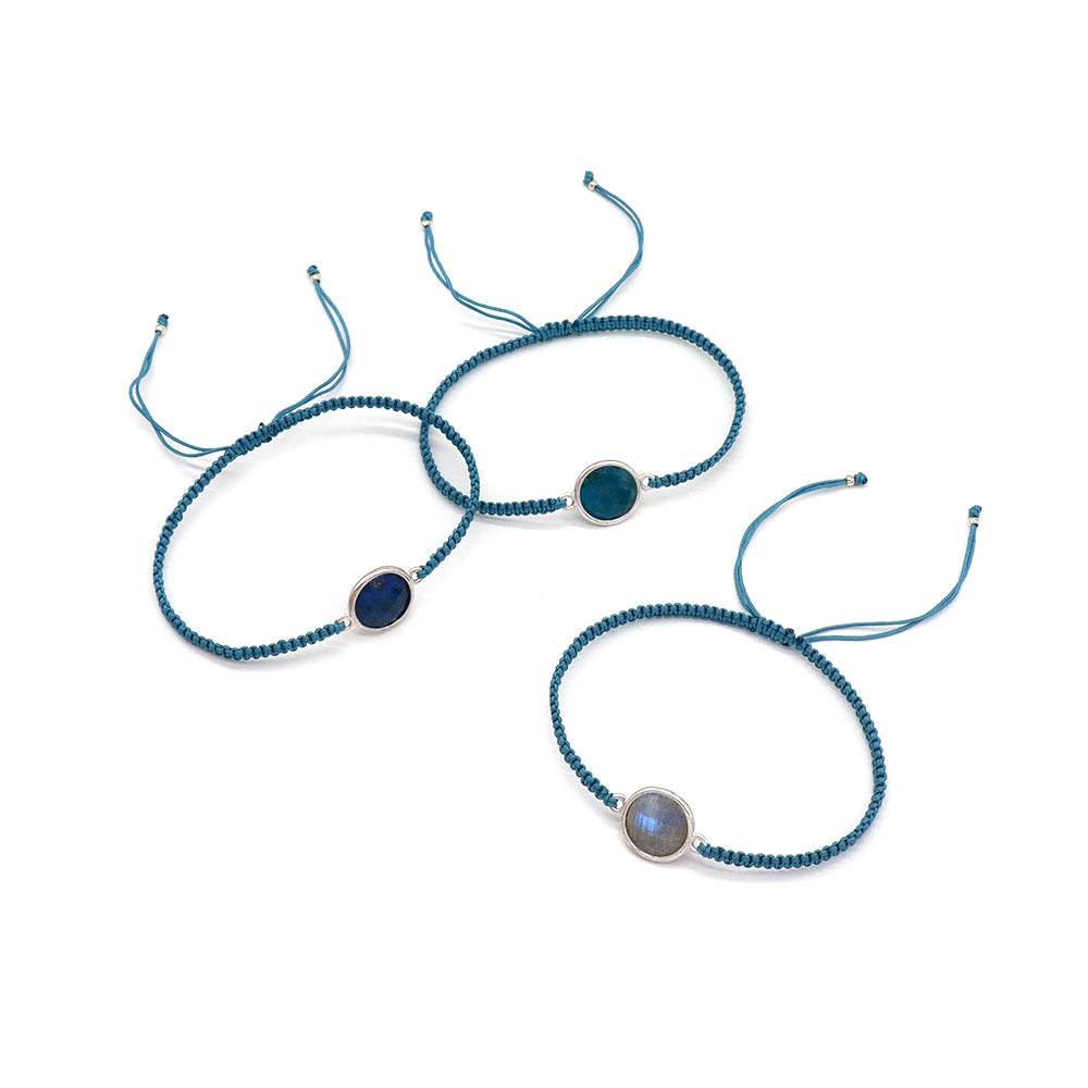 Handmade Customizable Natural Stone Charm Bracelet With Cotton Wire