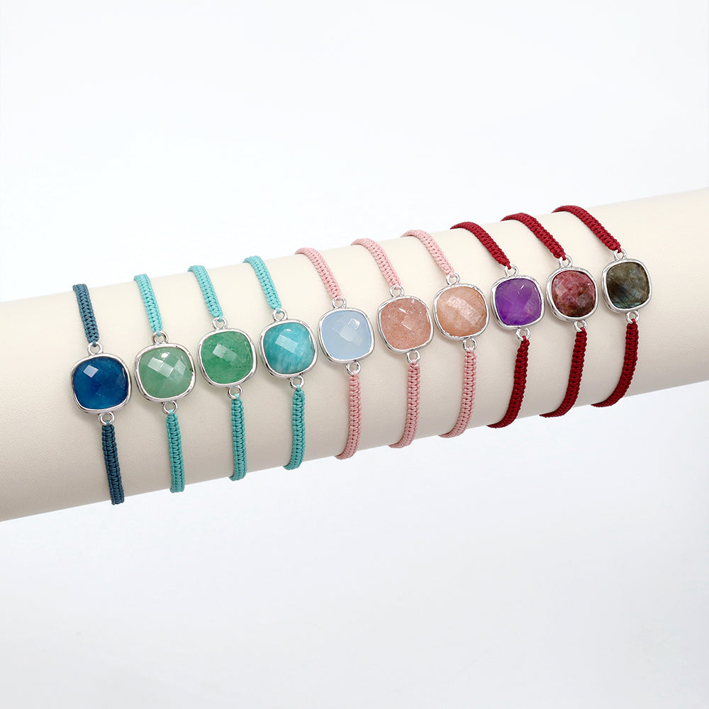 Handmade Customizable Natural Stone Charm Bracelet With Cotton Wire