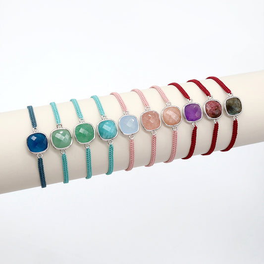 Handmade Customizable Natural Stone Charm Bracelet With Cotton Wire