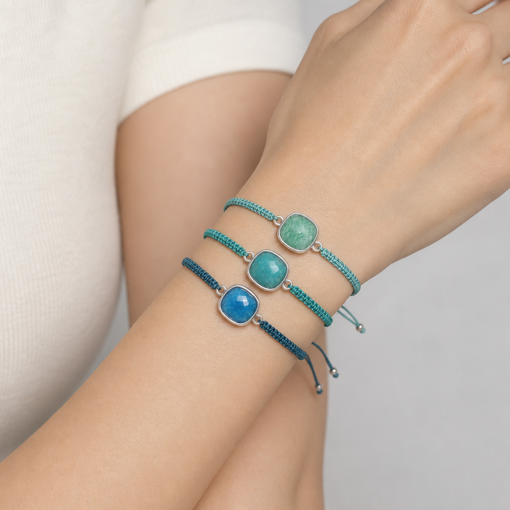 Handmade Customizable Natural Stone Charm Bracelet With Cotton Wire
