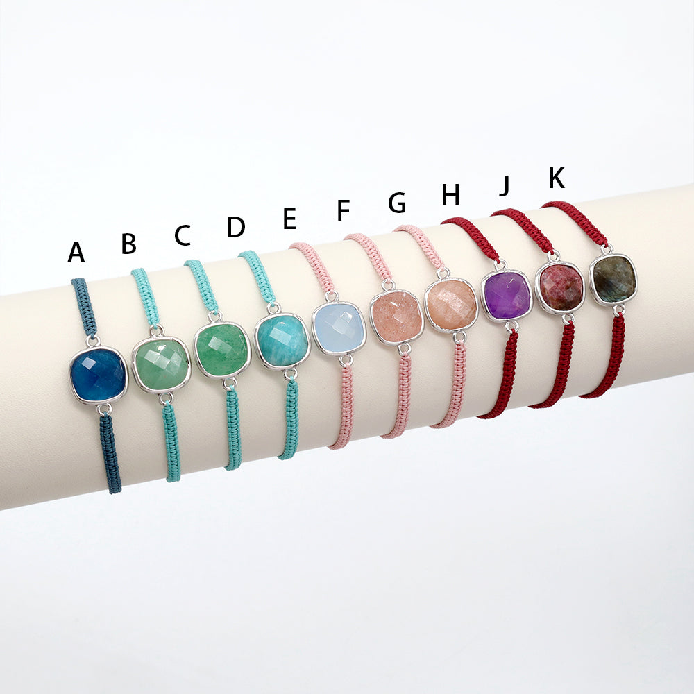 Handmade Customizable Natural Stone Charm Bracelet With Cotton Wire
