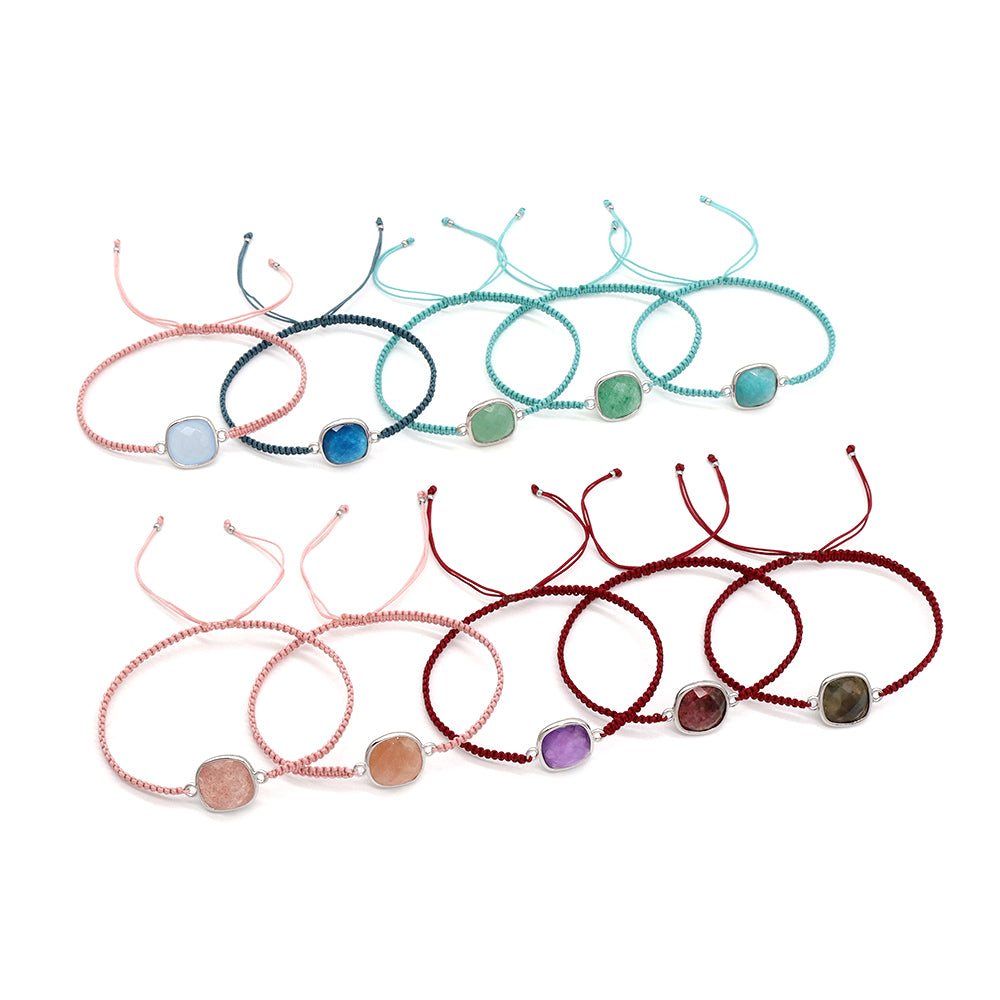 Handmade Customizable Natural Stone Charm Bracelet With Cotton Wire
