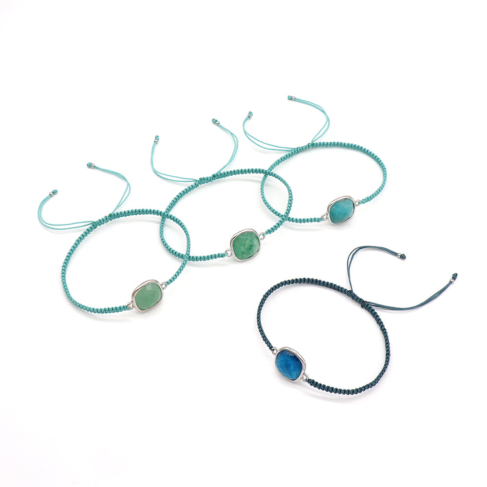 Handmade Customizable Natural Stone Charm Bracelet With Cotton Wire