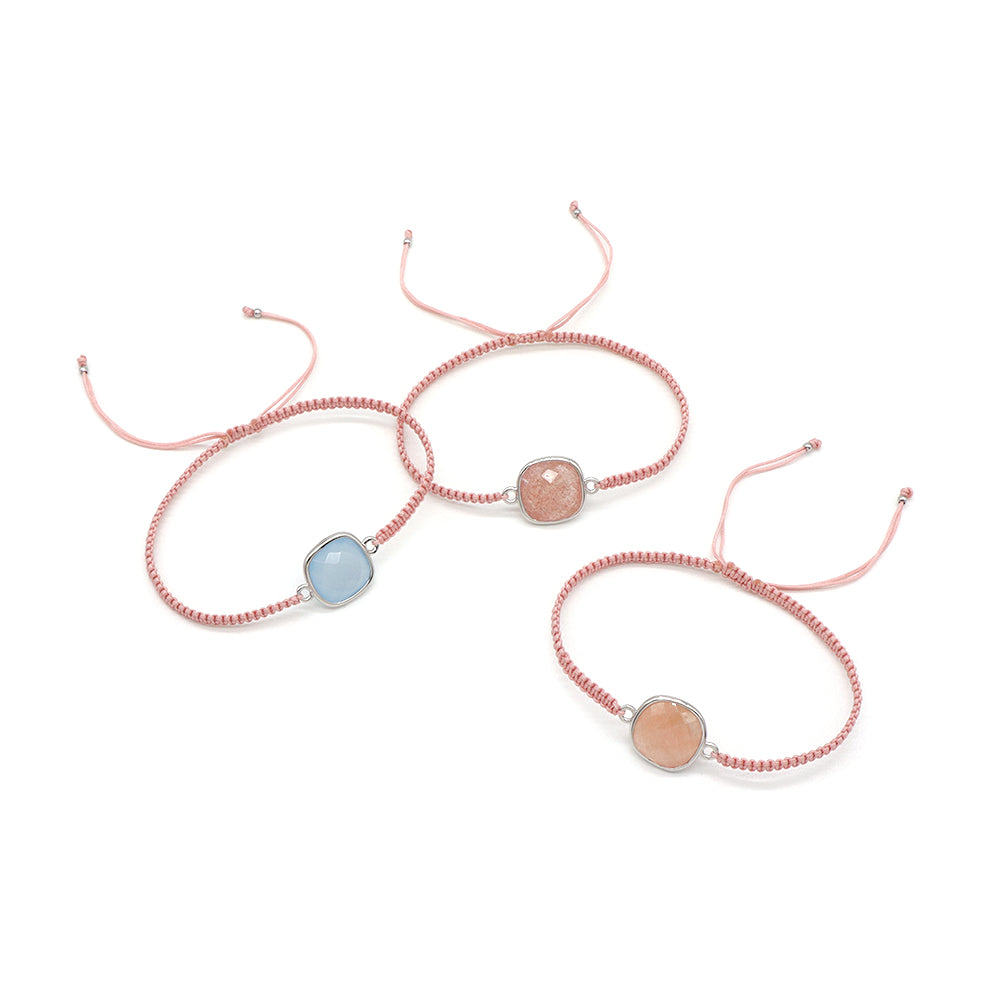 Handmade Customizable Natural Stone Charm Bracelet With Cotton Wire