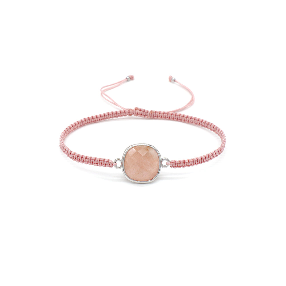 Handmade Customizable Natural Stone Charm Bracelet With Cotton Wire