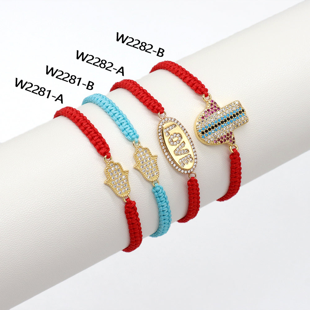 Handmade Customizable Brass Charm Bracelet With Cotton Wire