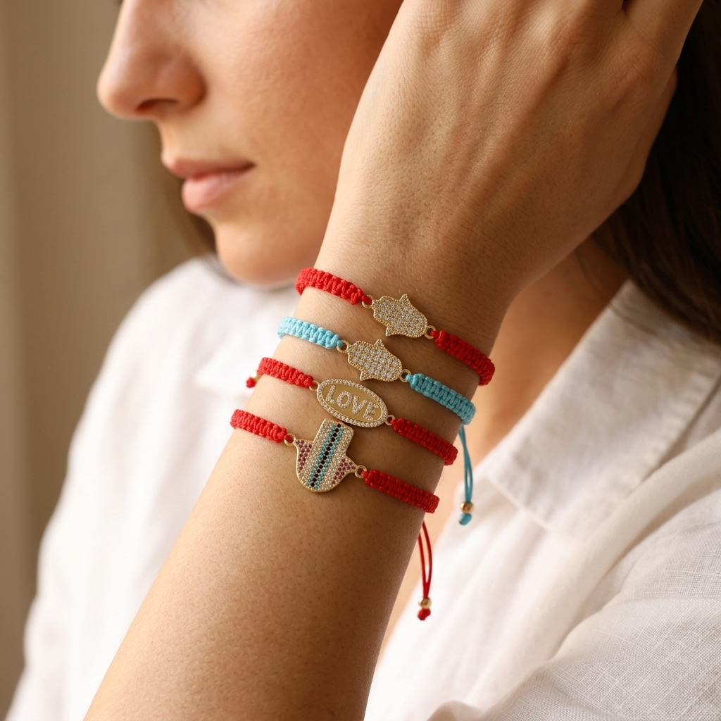 Handmade Customizable Brass Charm Bracelet With Cotton Wire