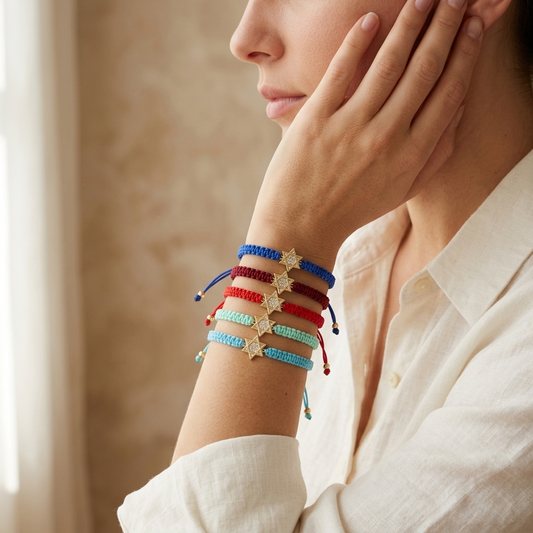 Handmade Customizable Brass Charm Bracelet With Cotton Wire