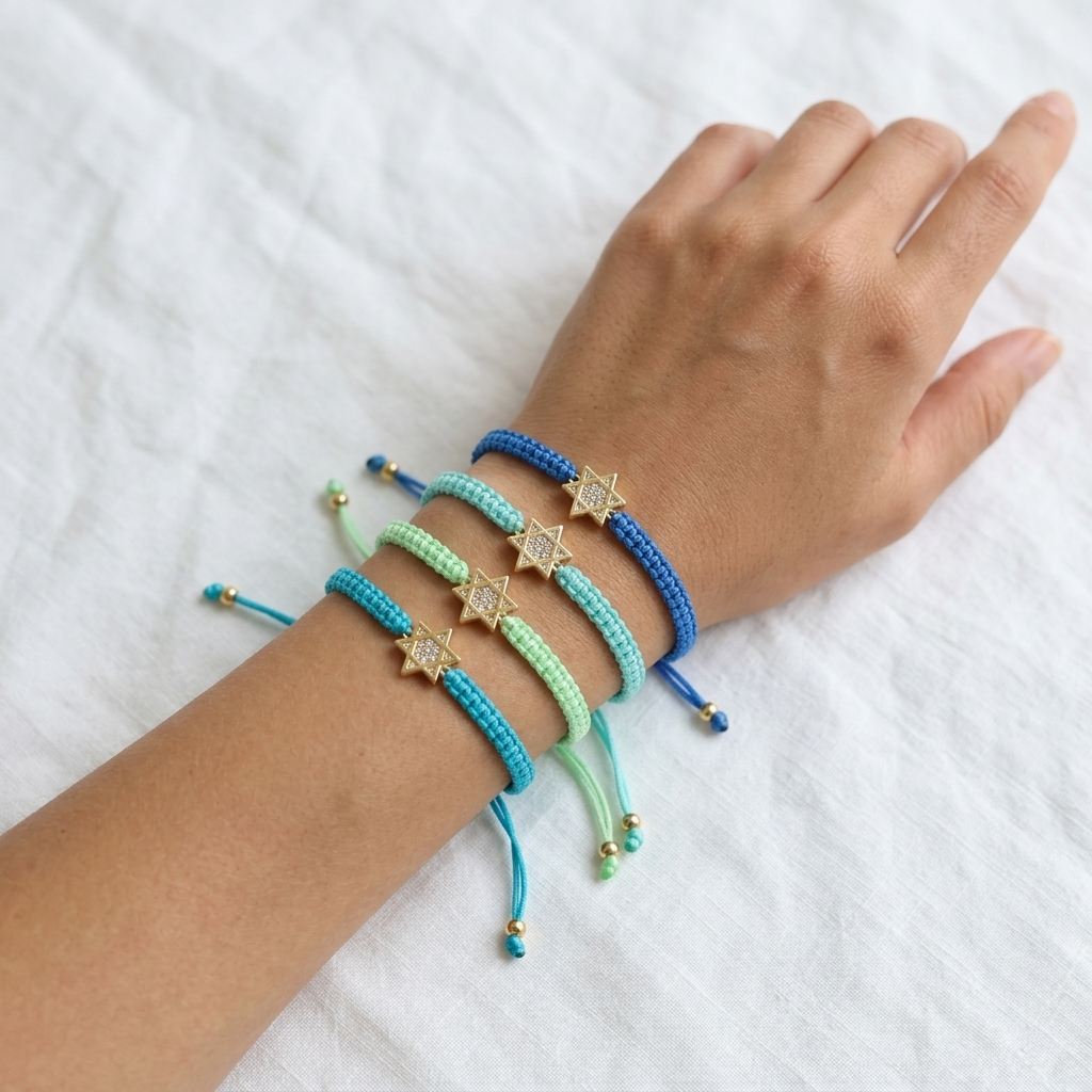 Handmade Customizable Brass Charm Bracelet With Cotton Wire