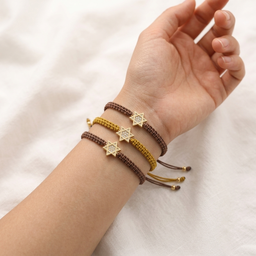 Handmade Customizable Brass Charm Bracelet With Cotton Wire