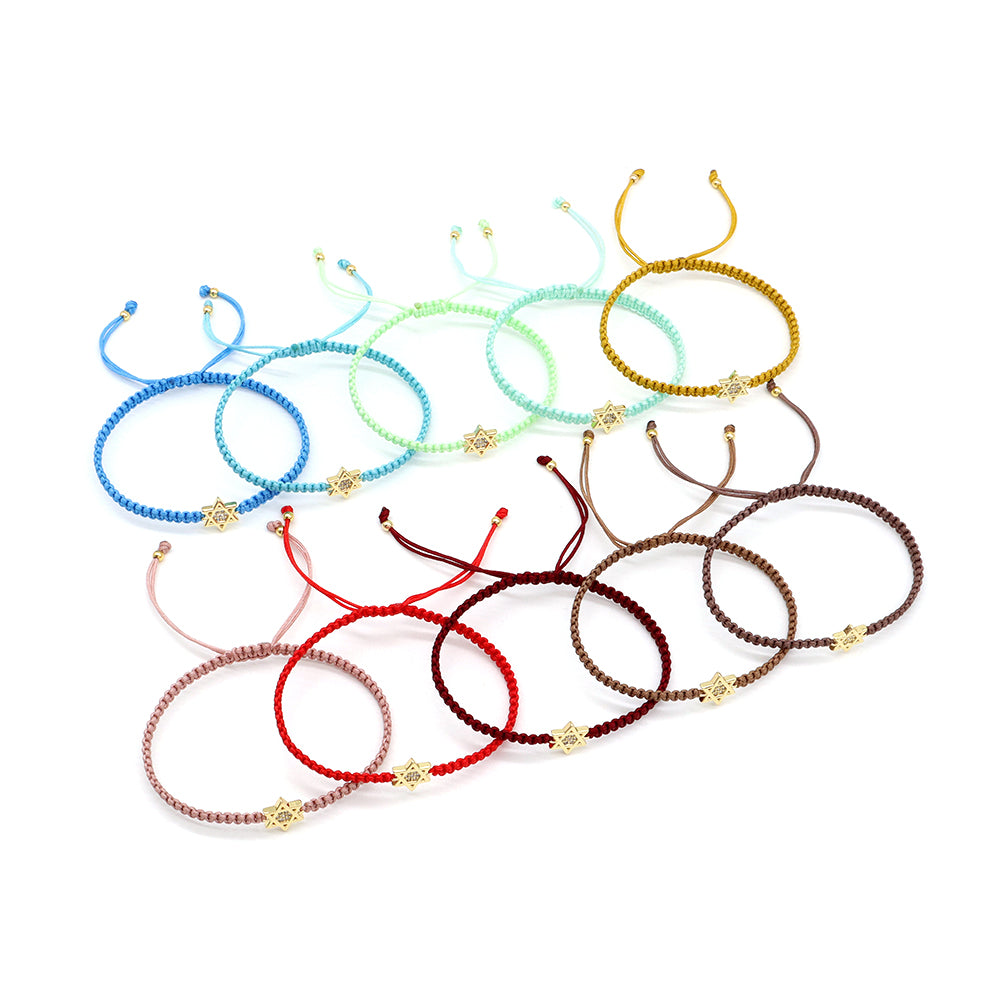 Handmade Customizable Brass Charm Bracelet With Cotton Wire