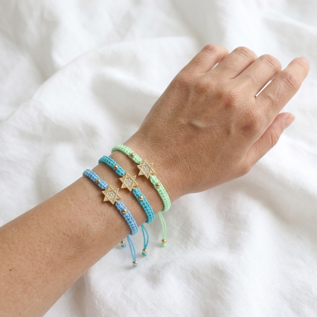 Handmade Customizable Brass Charm Bracelet With Cotton Wire