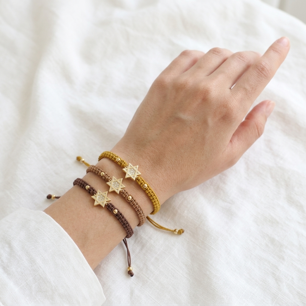 Handmade Customizable Brass Charm Bracelet With Cotton Wire