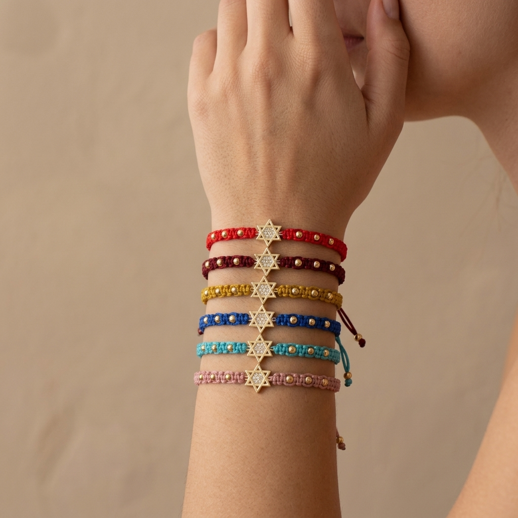 Handmade Customizable Brass Charm Bracelet With Cotton Wire