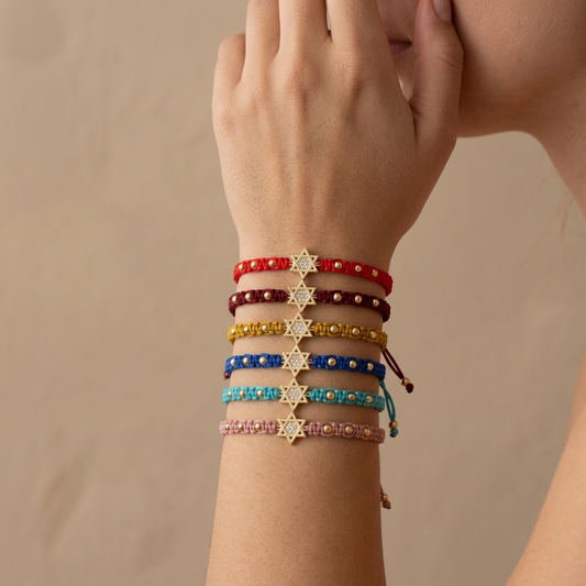 Handmade Customizable Brass Charm Bracelet With Cotton Wire