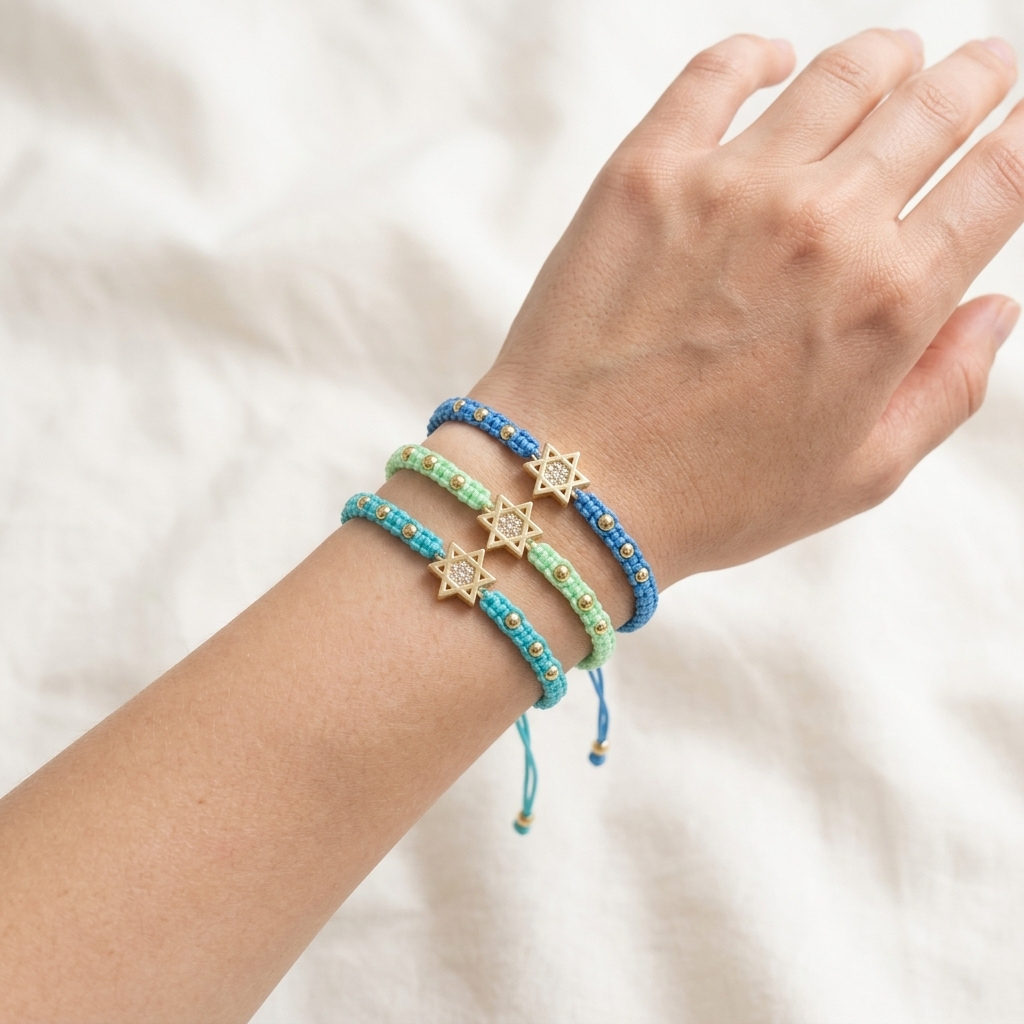 Handmade Customizable Brass Charm Bracelet With Cotton Wire