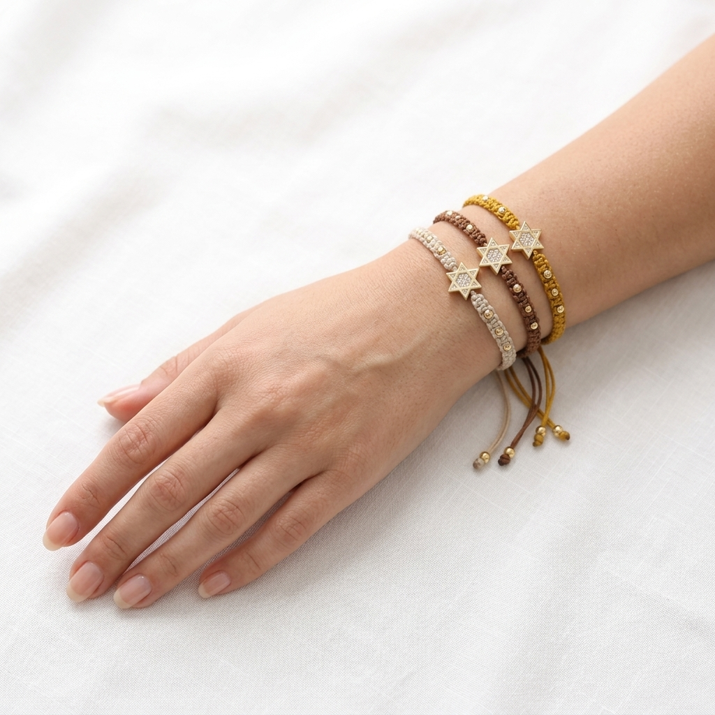 Handmade Customizable Brass Charm Bracelet With Cotton Wire