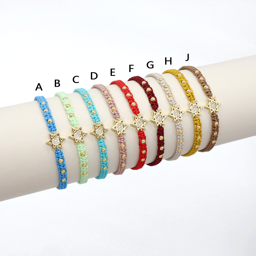 Handmade Customizable Brass Charm Bracelet With Cotton Wire