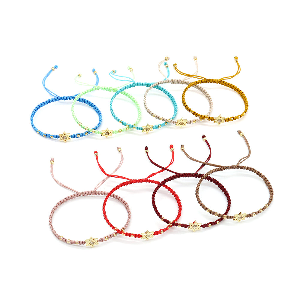 Handmade Customizable Brass Charm Bracelet With Cotton Wire