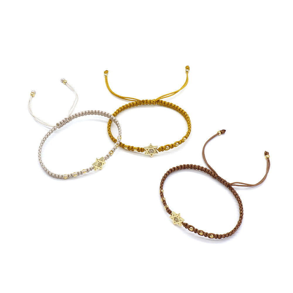 Handmade Customizable Brass Charm Bracelet With Cotton Wire