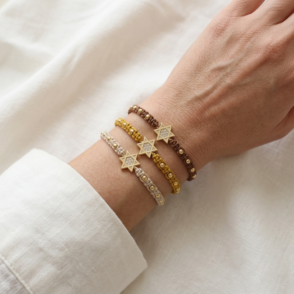 Handmade Customizable Brass Charm Bracelet With Cotton Wire